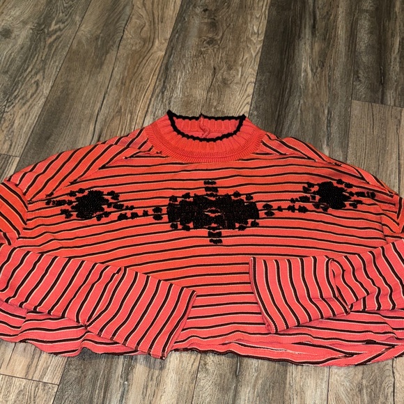 Free People "We The Free" Avalanche Striped Ribbed Cropped Oversized Tee Sz XS - Picture 4 of 12